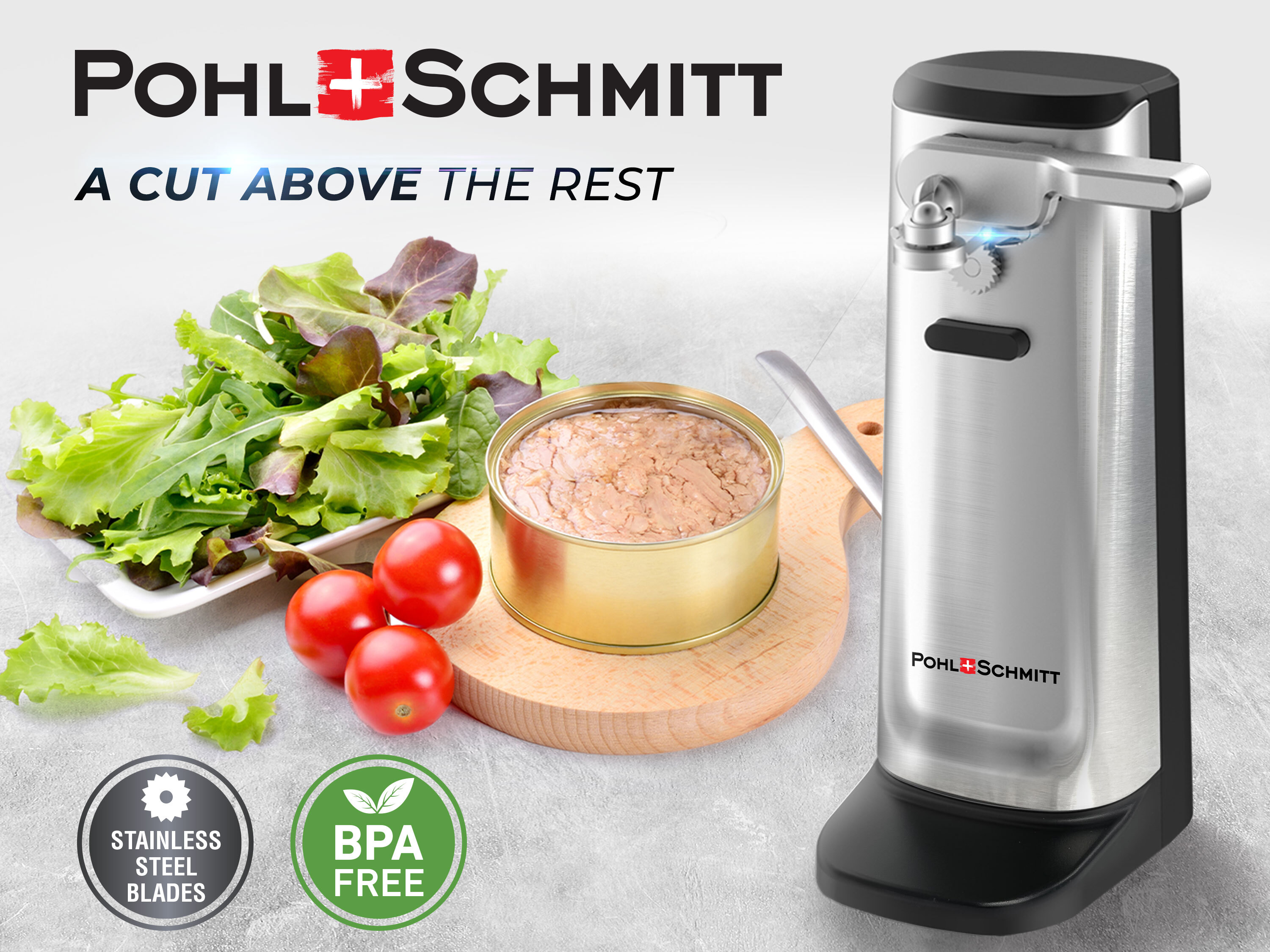 Pohl+Schmitt Electric Can Opener with fresh ingredients - A Cut Above the Rest